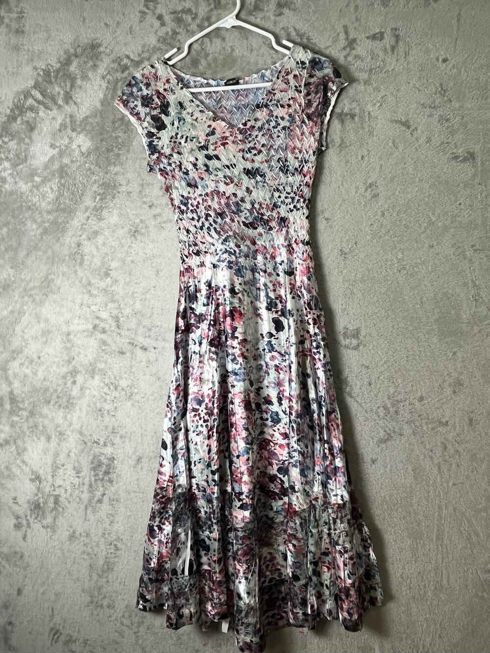 Komarov Floral Crinkle Mesh Midi Dress Romantic Cottagecore Garden Party Medium